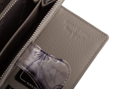 Duży portfel damski lakierowany srebrny z motylkami skóra naturalna Jennifer Jones - obrazek 9