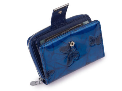 Średni portfel damski Jennifer Jones w kolorze niebieskim z motylkami RFID - obrazek 3