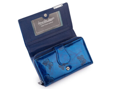Duży portfel damski lakierowany niebieski z motylkami skóra naturalna Jennifer Jones - obrazek 4