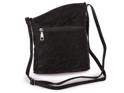 Małą czarna torebka damska na ramię z gniecionej aksamitnej skóry ekologicznej - obrazek 3