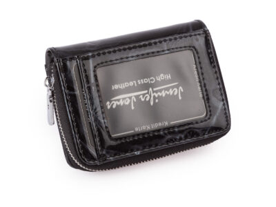 Mały portfel damski w motylki - czarny, skórzany, lakierowany Jennifer Jones - obrazek 2