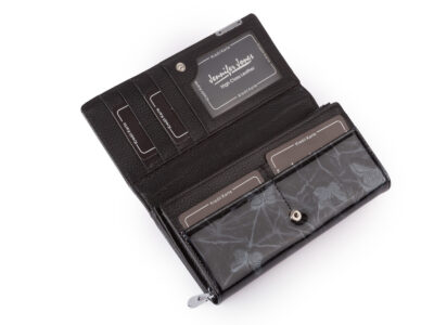 Duży poziomy portfel damski lakierowany z wzorem w tłoczone motylki czarny - obrazek 3