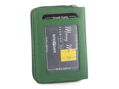 Mały zielony portfel damski z miękkiej skóry naturalnej z ochroną RFID Money Maker - obrazek 2