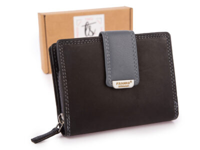 Czarno-szary skórzany portfel damski Franko z ochroną kart RFID