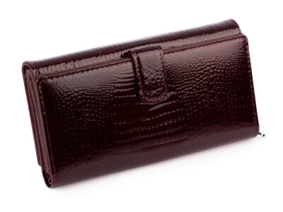 Elegancki duży portfel damski Jennifer Jones z lakierowanej skóry naturalnej RFID burgundowy - obrazek 2