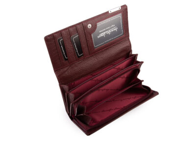 Elegancki duży portfel damski Jennifer Jones z lakierowanej skóry naturalnej RFID burgundowy - obrazek 5