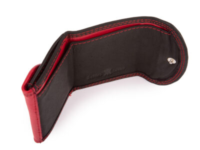 Mała skórzana portmonetka na banknoty i monety czarno-czerwona Franko - obrazek 4