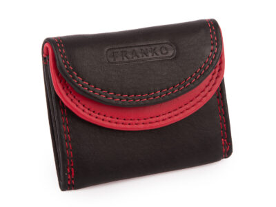 Mała skórzana portmonetka na banknoty i monety czarno-czerwona Franko