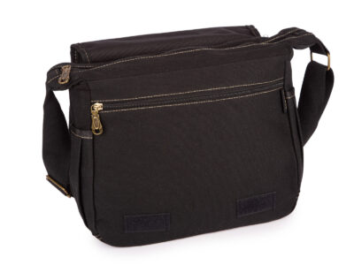 Średnia płócienna lekka torba męska na ramię z klapką, ciemnoszara - obrazek 5