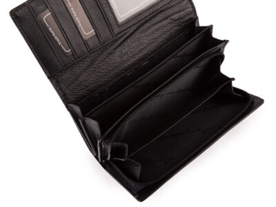 Elegancki duży portfel damski Jennifer Jones z lakierowanej skóry naturalnej RFID czarny - obrazek 6
