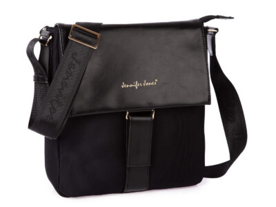 Czarna elegancka prostokątna torebka damska na ramię z klapką Jennifer Jones