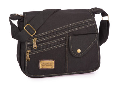 Średnia płócienna lekka torba męska na ramię z klapką, ciemnoszara - obrazek 1