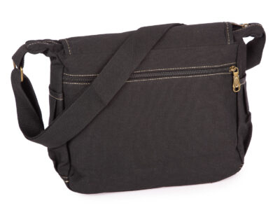 Średnia płócienna lekka torba męska na ramię z klapką, ciemnoszara - obrazek 3