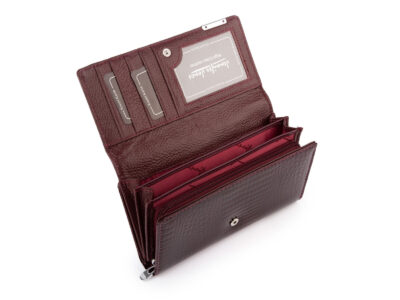 Elegancki duży portfel damski Jennifer Jones z lakierowanej skóry naturalnej RFID burgundowy - obrazek 4