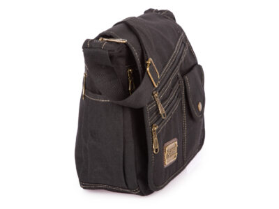 Średnia płócienna lekka torba męska na ramię z klapką, ciemnoszara - obrazek 2