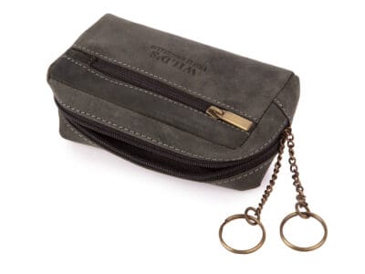 Duże skórzane etui na klucze saszetka czarna vintage - obrazek 3