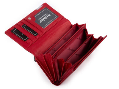 Elegancki duży portfel damski Jennifer Jones z lakierowanej skóry naturalnej RFID czerwony - obrazek 7