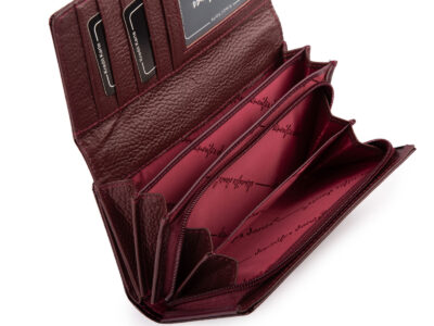 Elegancki duży portfel damski Jennifer Jones z lakierowanej skóry naturalnej RFID burgundowy - obrazek 6