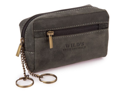 Duże skórzane etui na klucze saszetka czarna vintage