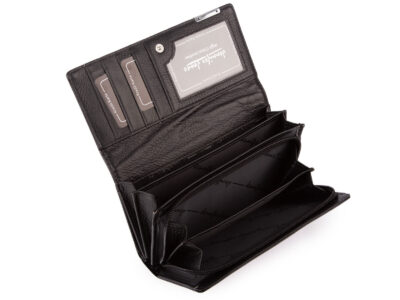 Elegancki duży portfel damski Jennifer Jones z lakierowanej skóry naturalnej RFID czarny - obrazek 5