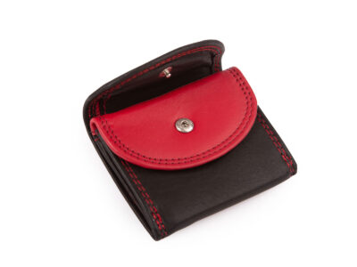 Mała skórzana portmonetka na banknoty i monety czarno-czerwona Franko - obrazek 2