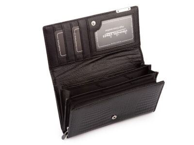 Elegancki duży portfel damski Jennifer Jones z lakierowanej skóry naturalnej RFID czarny - obrazek 4