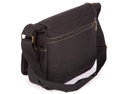 Średnia płócienna lekka torba męska na ramię z klapką, ciemnoszara - obrazek 4