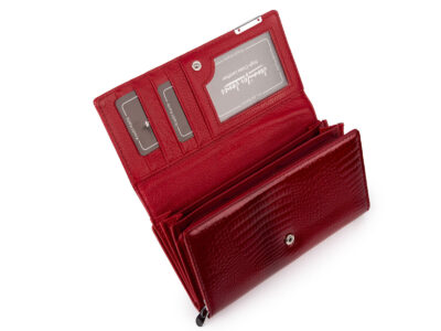 Elegancki duży portfel damski Jennifer Jones z lakierowanej skóry naturalnej RFID czerwony - obrazek 4