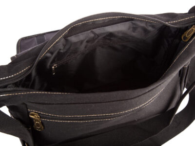 Średnia płócienna lekka torba męska na ramię z klapką, ciemnoszara - obrazek 6