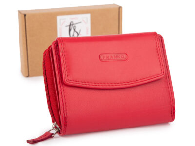 Pojemny czerwony portfel damski Franko skórzany z ochroną kart RFID - obrazek 1