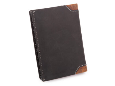 Pionowy portfel męski skórzany szyty ręcznie czarny Ekavale z ochroną RFID - obrazek 2