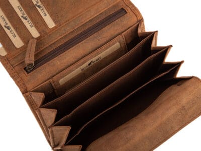 Portfel skórzany damski w stylu vintage z kwiatowym motywem - brązowy Blue Burry RFID - obrazek 5