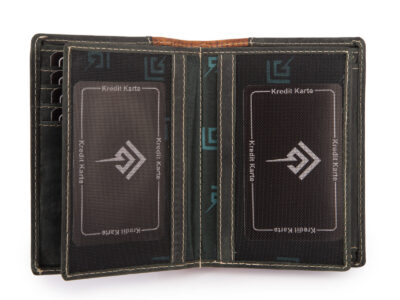 Pionowy portfel męski skórzany szyty ręcznie zielony Ekavale z ochroną RFID - obrazek 4