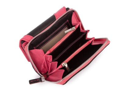 Duży czarno-różowy portfel damski Franko z miękkiej skóry naturalnej - obrazek 4