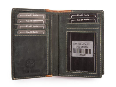 Pionowy portfel męski skórzany szyty ręcznie zielony Ekavale z ochroną RFID - obrazek 5