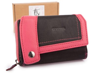 Duży czarno-różowy portfel damski Franko z miękkiej skóry naturalnej - obrazek 1