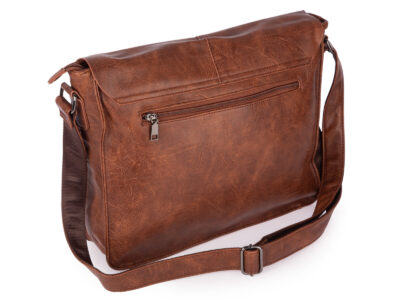 Torba męska na ramię studencka mieszcząca format A4 z klapą, w kolorze brązowym - obrazek 2