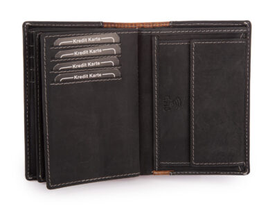 Pionowy portfel męski skórzany szyty ręcznie czarny Ekavale z ochroną RFID - obrazek 3
