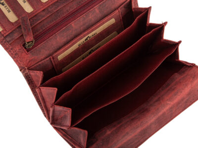 Portfel skórzany damski w stylu vintage z kwiatowym motywem - bordowy Blue Burry RFID - obrazek 5