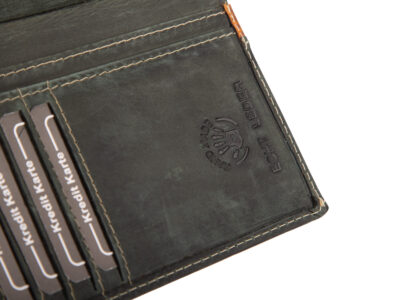 Pionowy portfel męski skórzany szyty ręcznie zielony Ekavale z ochroną RFID - obrazek 6