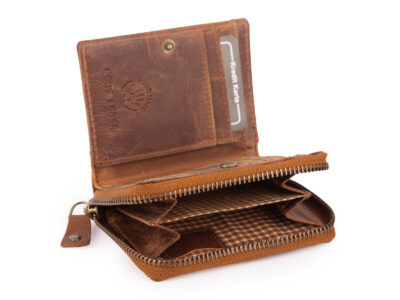 Mały portfel męski skórzany Ekavale w stylu vintage - brązowy z RFID - obrazek 2