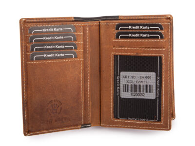 Pionowy portfel męski skórzany szyty ręcznie brązowy Ekavale z ochroną RFID - obrazek 2