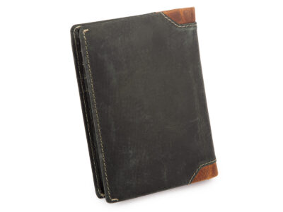 Pionowy portfel męski skórzany szyty ręcznie zielony Ekavale z ochroną RFID - obrazek 7