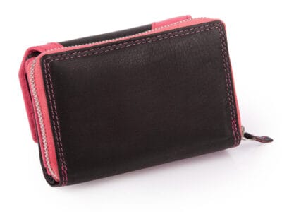 Duży czarno-różowy portfel damski Franko z miękkiej skóry naturalnej - obrazek 5