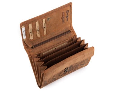 Portfel skórzany damski w stylu vintage z kwiatowym motywem - brązowy Blue Burry RFID - obrazek 3