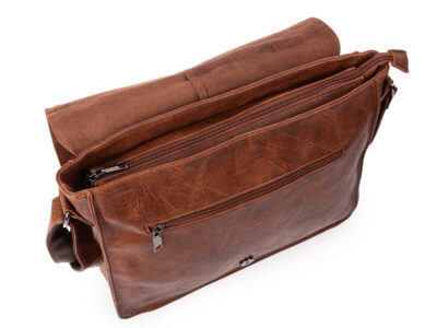 Torba męska na ramię studencka mieszcząca format A4 z klapą, w kolorze brązowym - obrazek 4