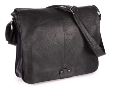 Torba męska na ramię studencka mieszcząca format A4 z klapą, w kolorze czarnym