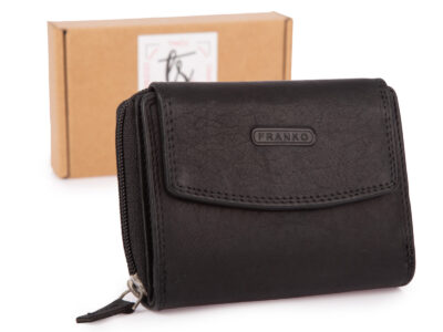 Pojemny czarny portfel damski Franko skórzany z ochroną kart RFID - obrazek 1