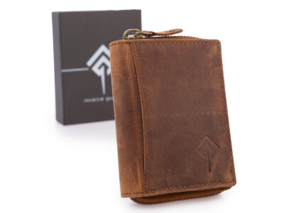 Mały portfel męski skórzany Ekavale w stylu vintage - brązowy z RFID