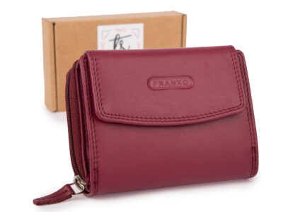 Pojemny bordowy portfel damski Franko skórzany z ochroną kart RFID - obrazek 1